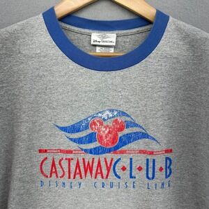 VTG Disney Cruise Line Gray Castaway Club T-Shirt Ringer SZ L Baggy Y2K  2000s